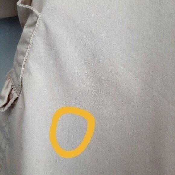 BEBE Light Short Coat Jacket w Ruffle Details Beige Sz S Flawed - Picture 13 of 15